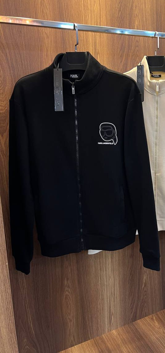 KARL Rubber Logo Zip-Up Black Sweatshirt For Men