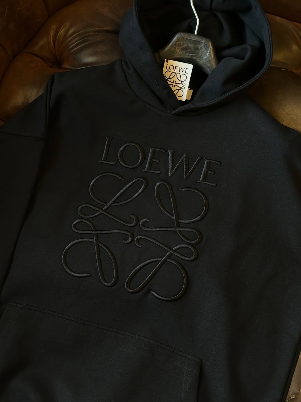 Loewe Embroidered Logo Black Hoodie For Men