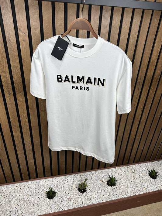 Balmain Chamois Logo White Tshirt For Men