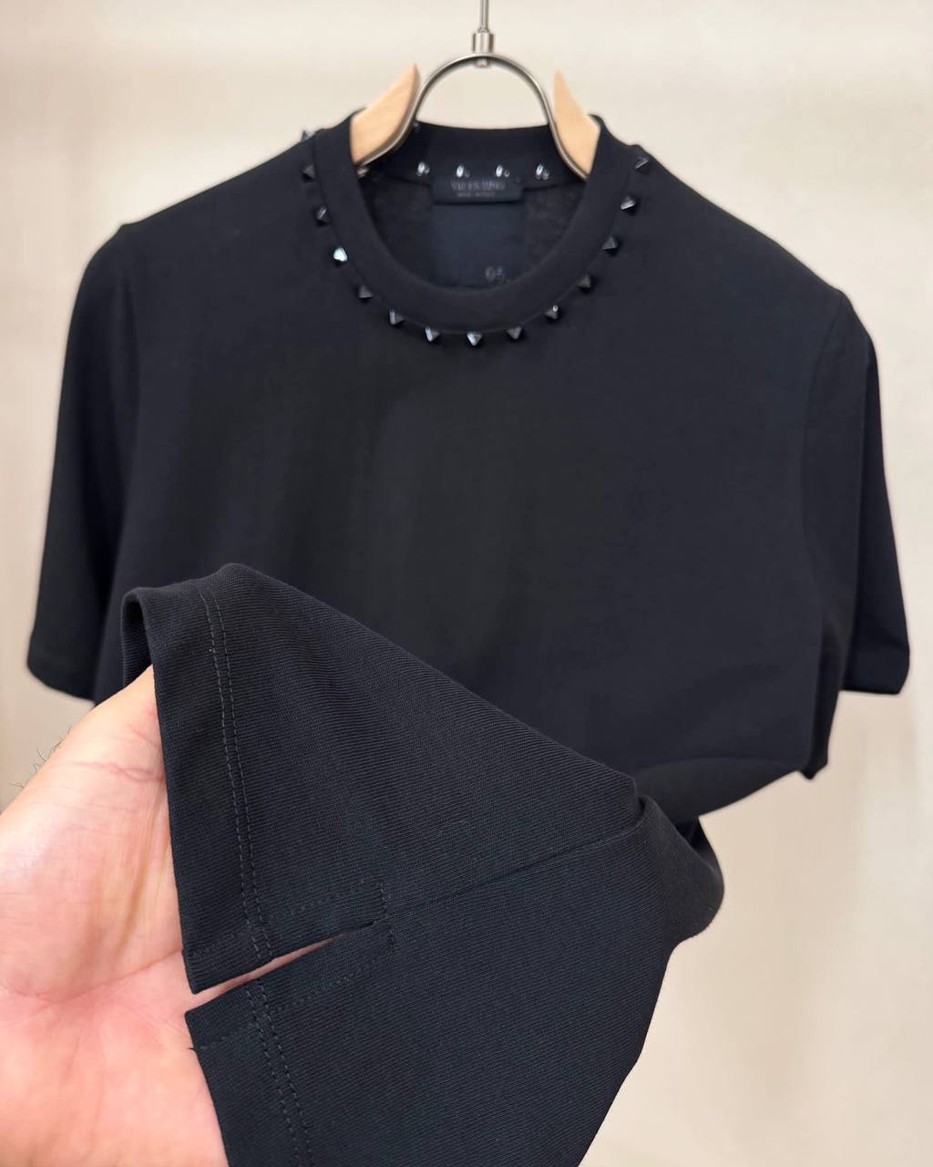 Valentino Untitled Studs Neck Black Tshirt For Men