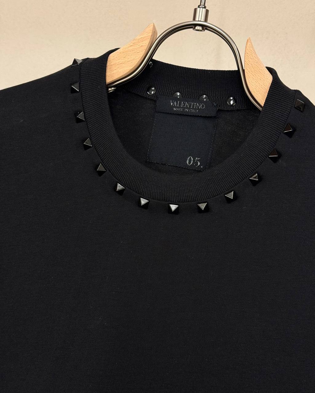 Valentino Untitled Studs Neck Black Tshirt For Men