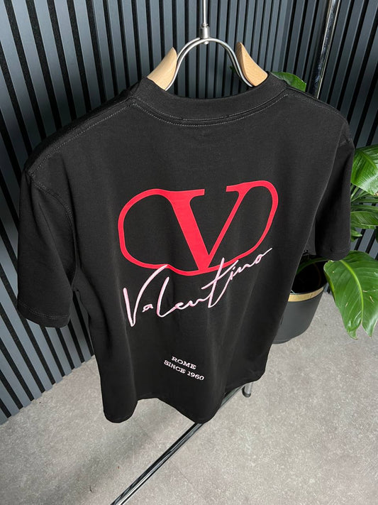 Valentino Embroidered Logo Black Tshirt For Men