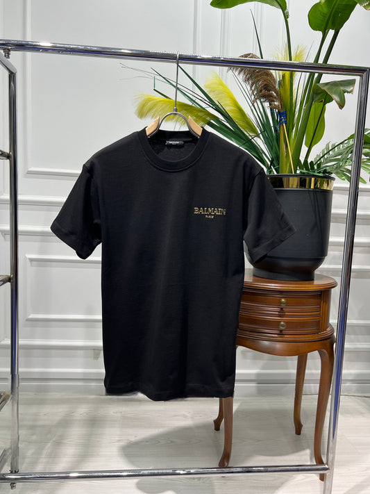 Balmain Vintage Gel Logo Black Tshirt For Men