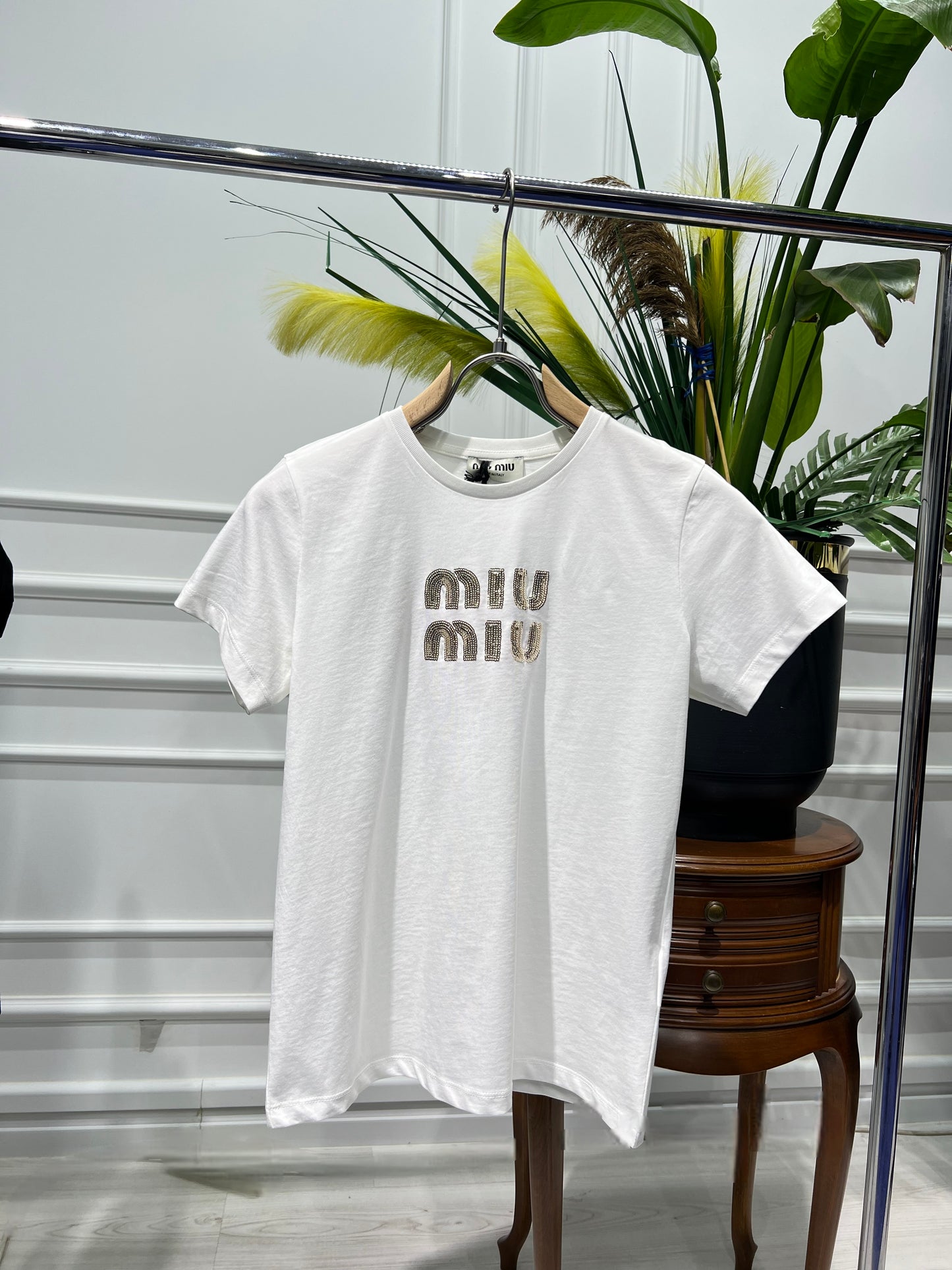 Miumiu Sequin Logo Regular Tshirt For Women