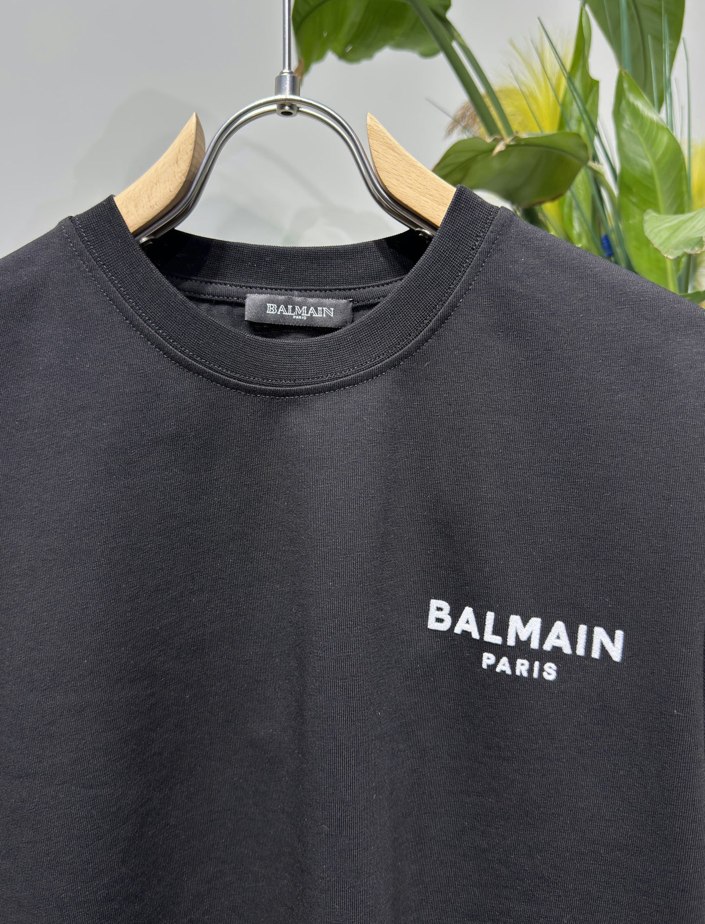 Balmain Flocked Logo Black Tshirt For Men