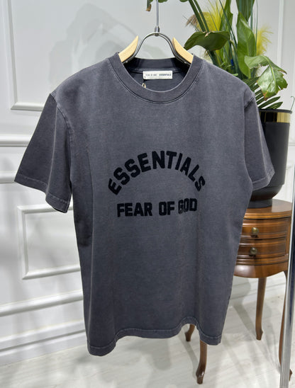 FOG Flocked Logo Washed Black Relaxed-fit Tshirt For Men