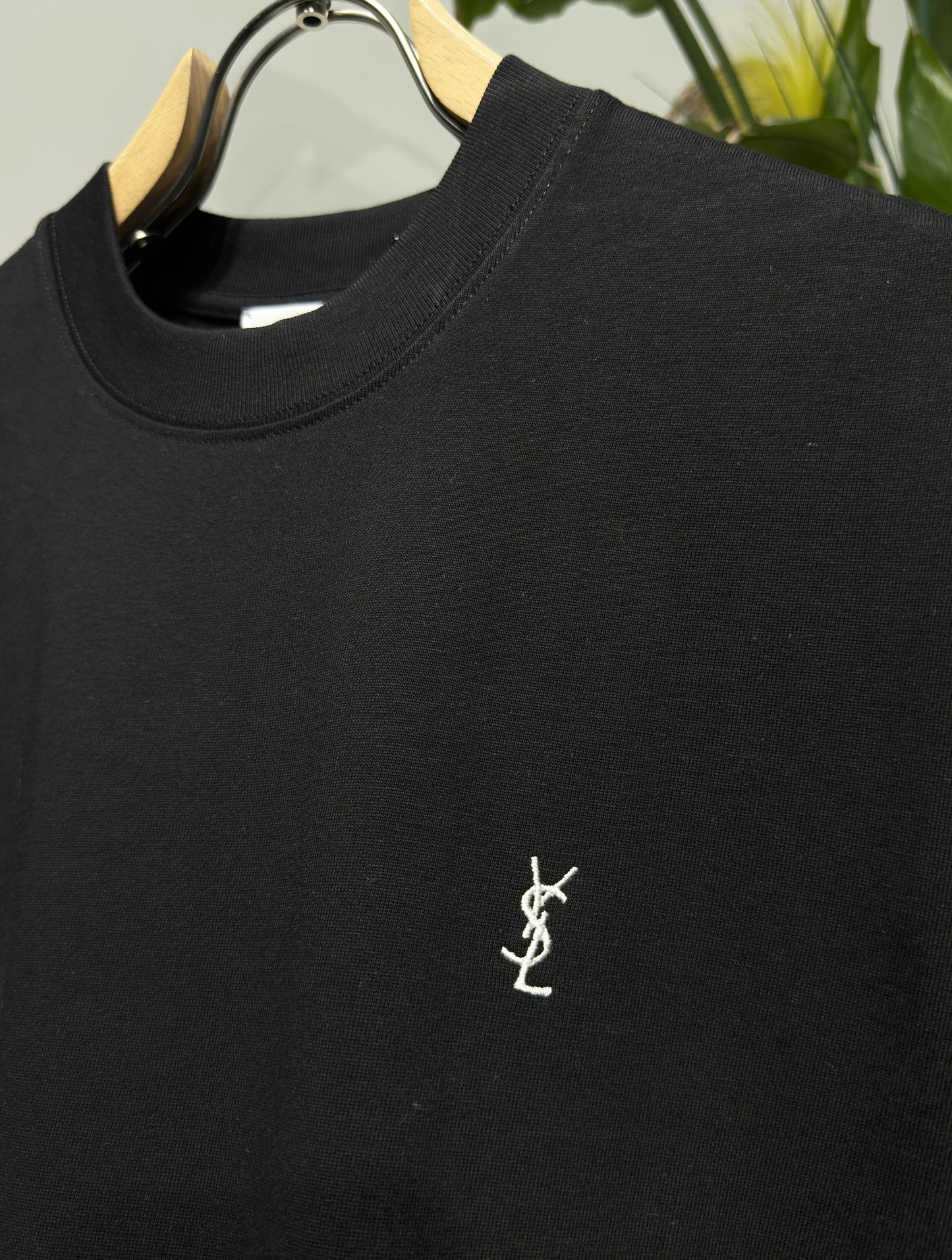 YSL Embroidered Logo Black Tshirt For Men