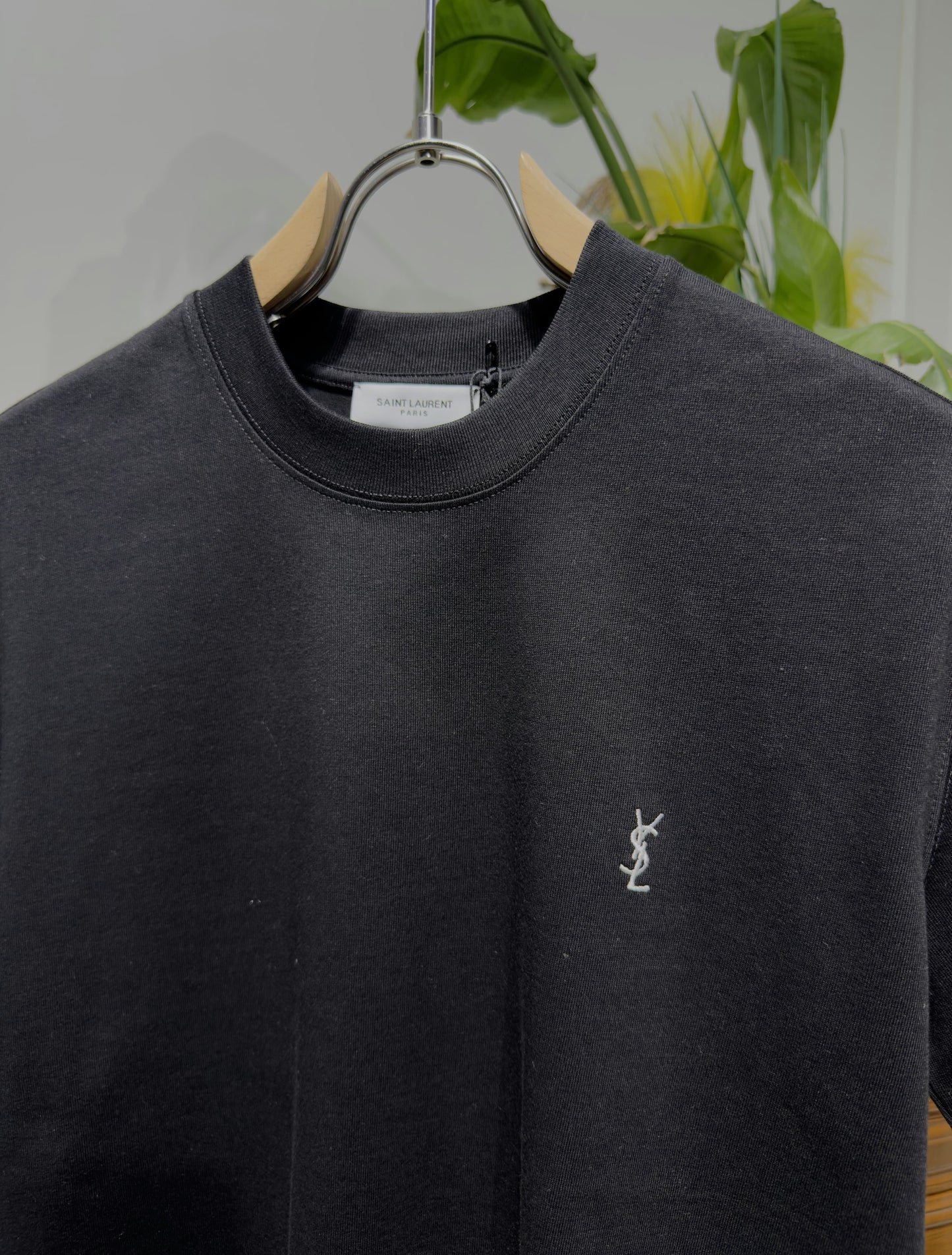 YSL Embroidered Logo Black Tshirt For Men