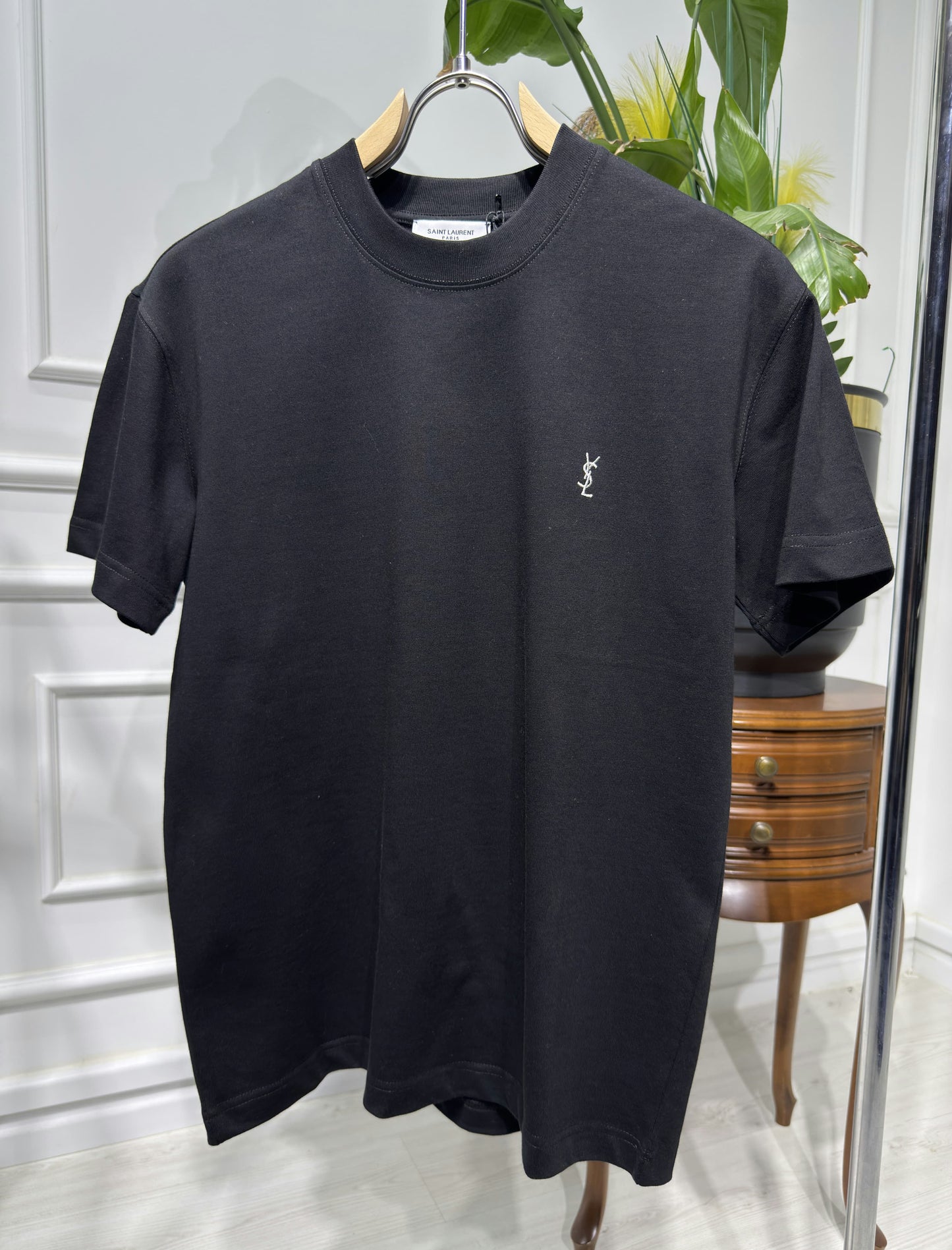 YSL Embroidered Logo Black Tshirt For Men
