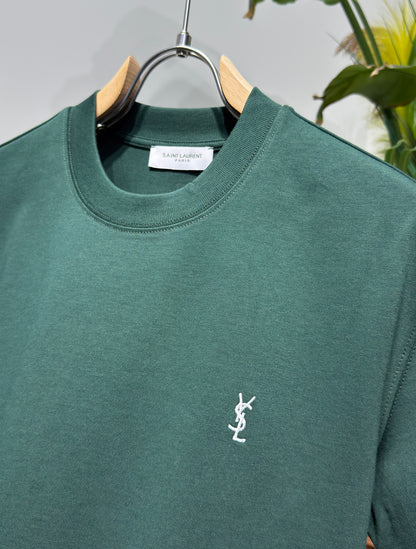 YSL Embroidered Logo Dark Green Tshirt For Men