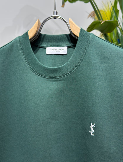 YSL Embroidered Logo Dark Green Tshirt For Men