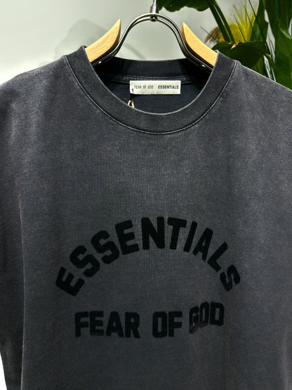 FOG Flocked Logo Washed Black Relaxed-fit Tshirt For Men