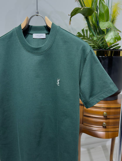 YSL Embroidered Logo Dark Green Tshirt For Men