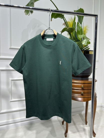 YSL Embroidered Logo Dark Green Tshirt For Men