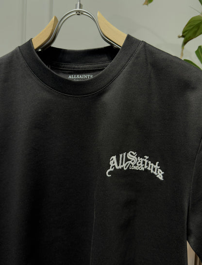 Embroidered Logo Black Relaxed-fit Tshirt For Men