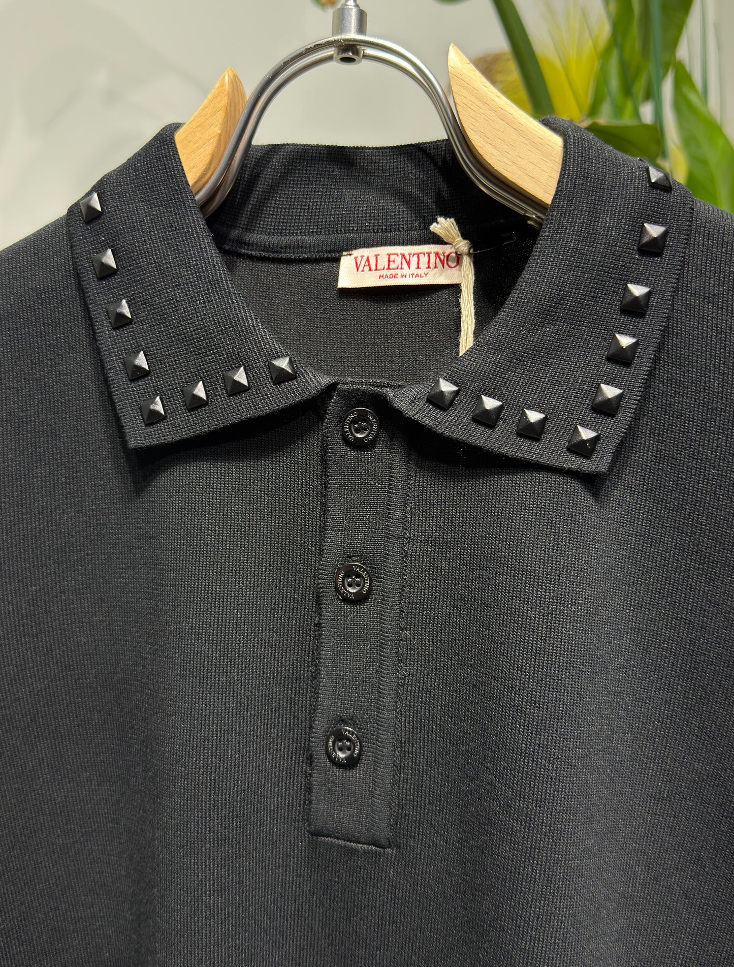 Black Untitled Studs Polo Triko For Men