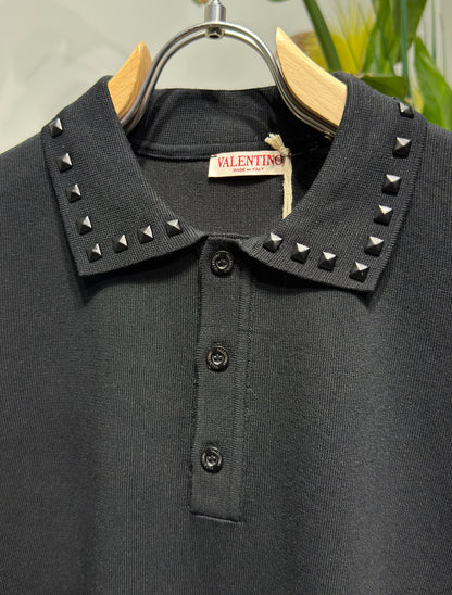 Black Untitled Studs Polo Triko For Men