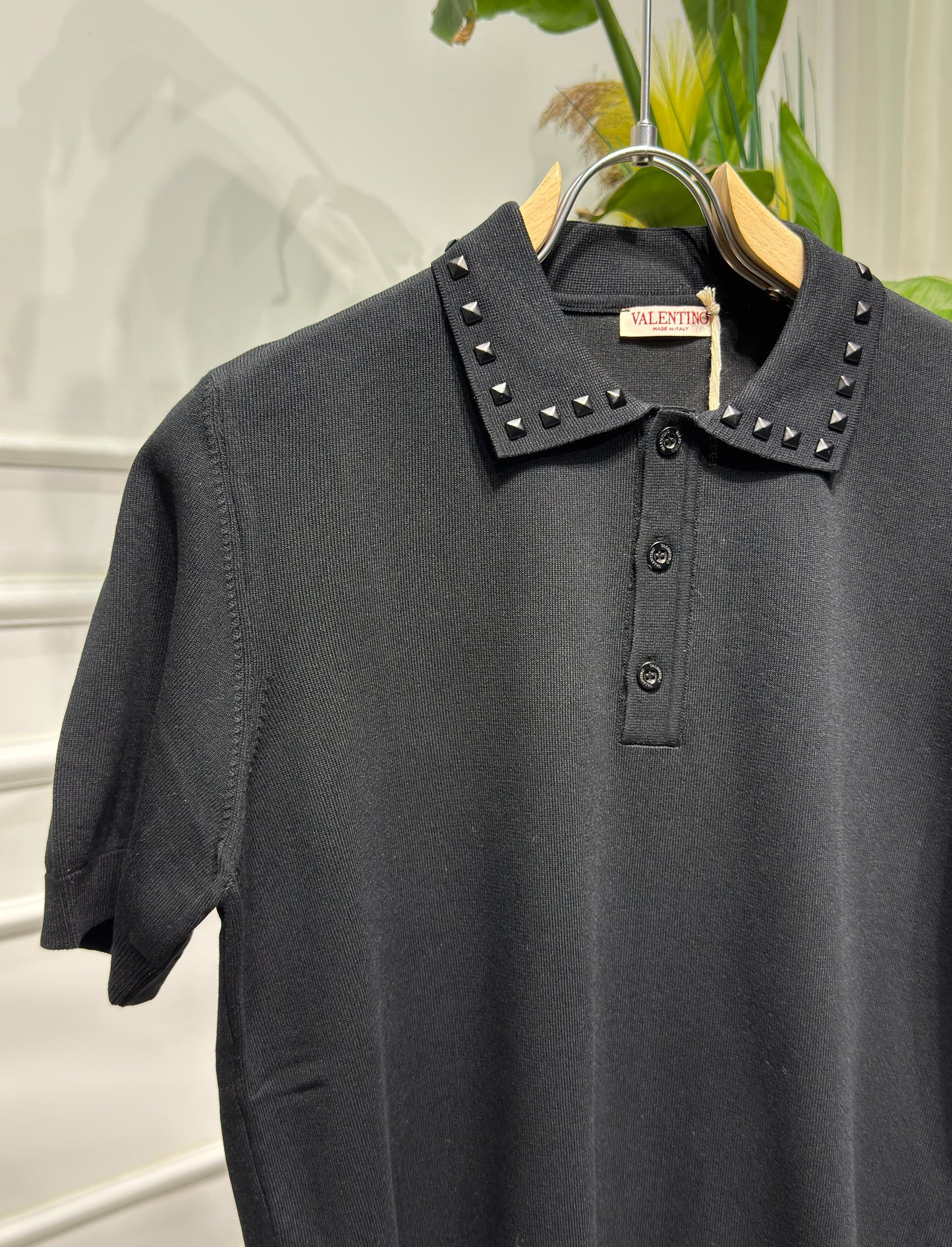 Black Untitled Studs Polo Triko For Men