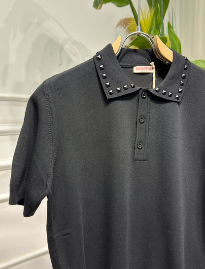 Black Untitled Studs Polo Triko For Men