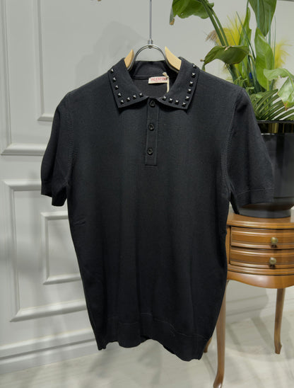 Black Untitled Studs Polo Triko For Men