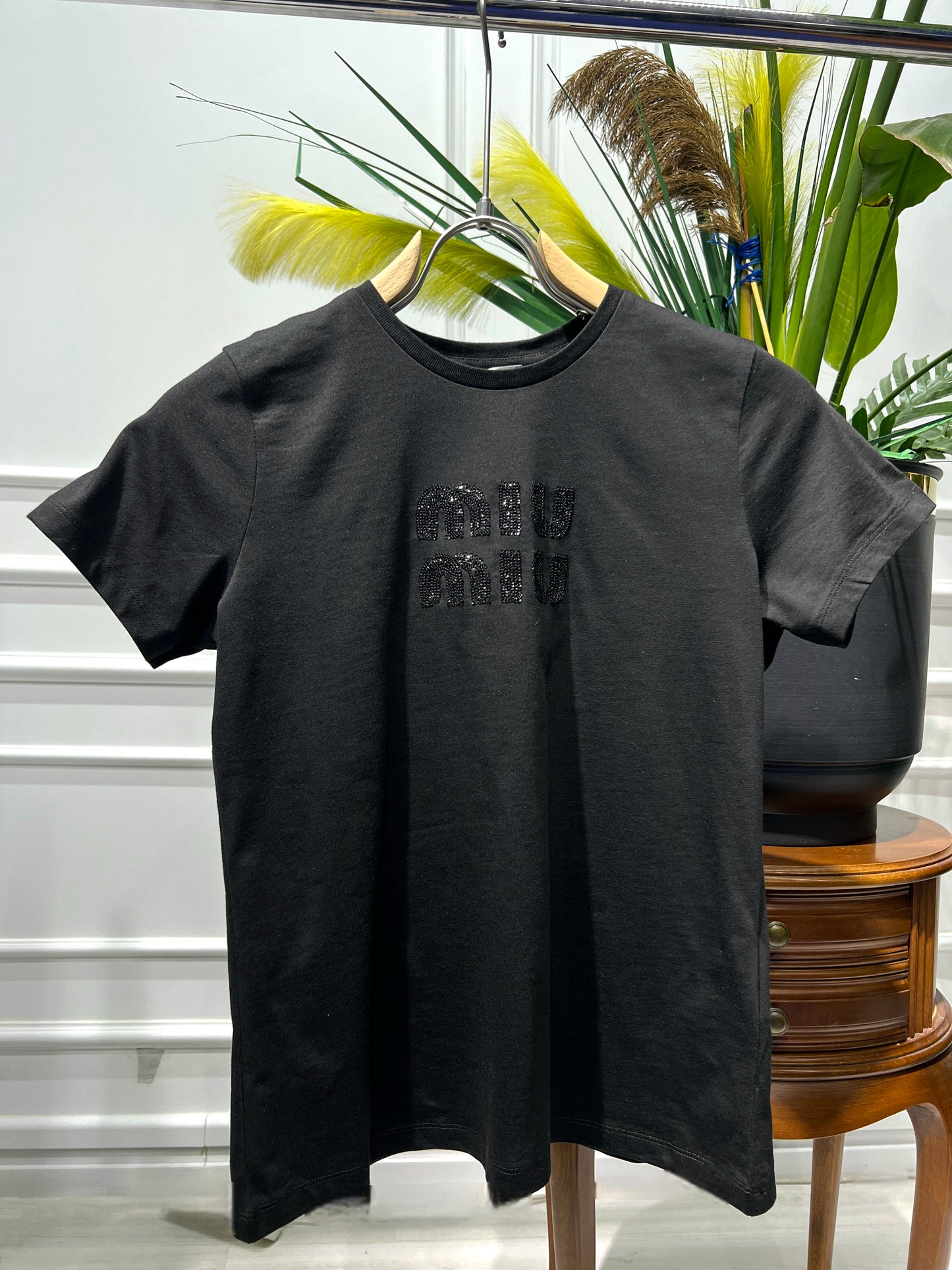Miumiu Sequin Logo Regular Tshirt For Women