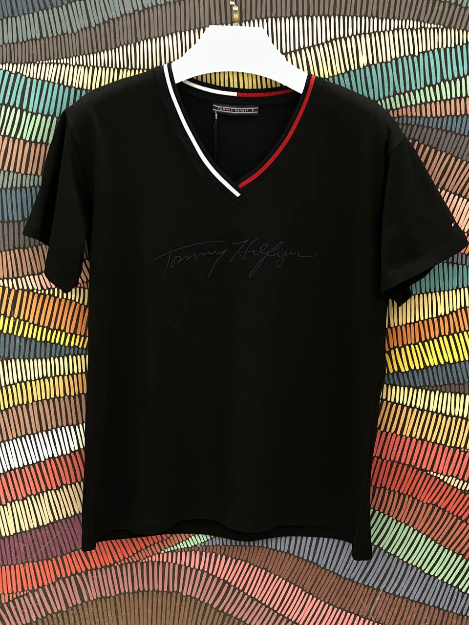 Tommy Hilfiger V-Neck Slimfit Blue -Black Tshirt For Women