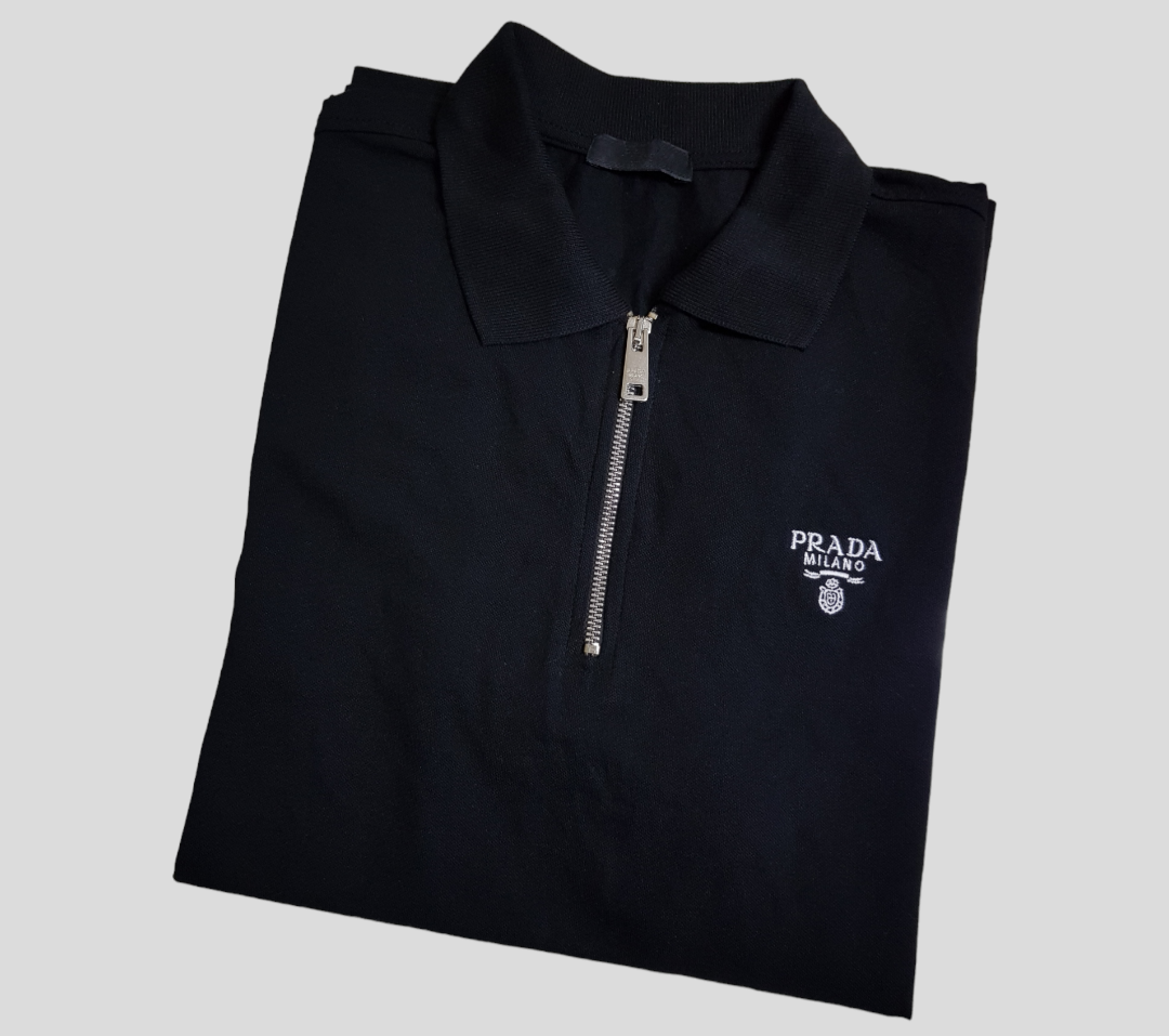 Embroidered Logo Half-Zip Polo Black Tshirt For Men