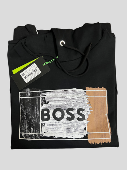 BOSS Printed Logo Black Hoodie For Men