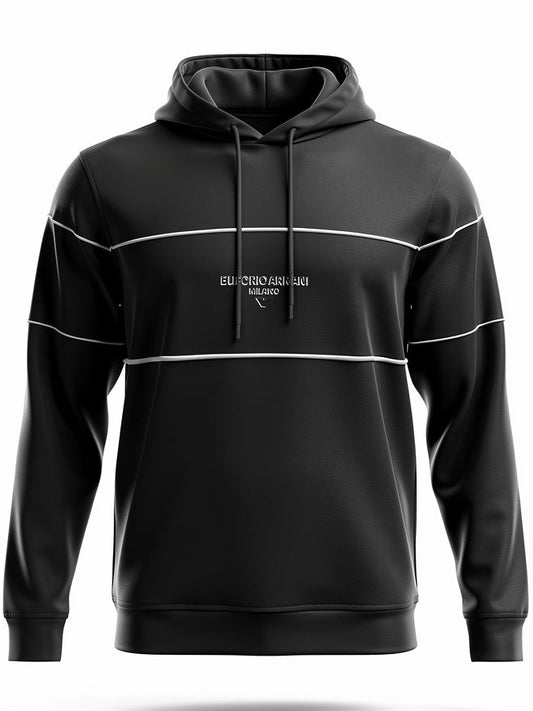 3D Effect Logo Black Hoodie for Men