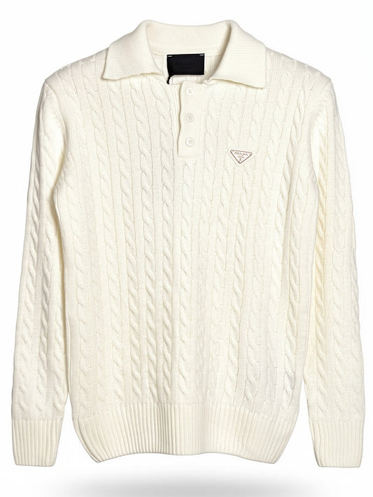 Prada Offwhite Knitted Polo for Men