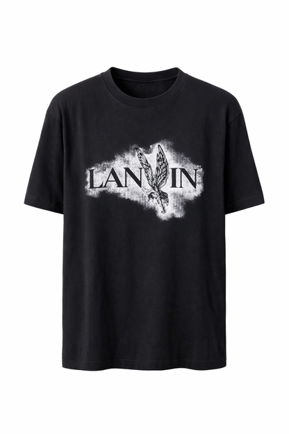 LANVIN Logo Printed Black Tshirt For Men