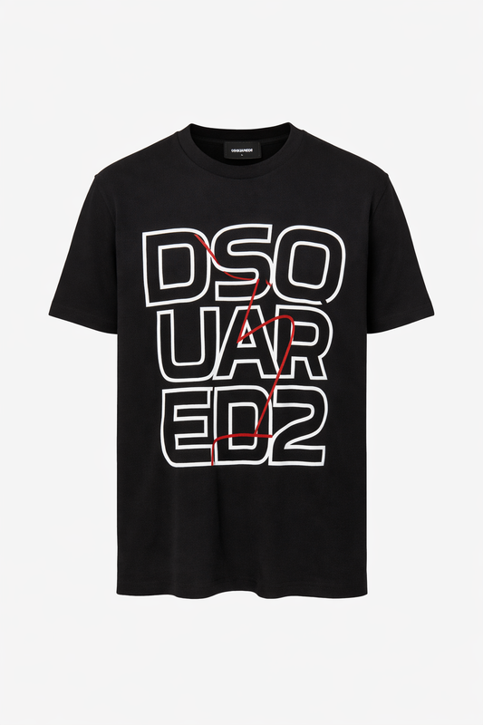 DSQUARED2 Logo Printed Black Tshirt For Men