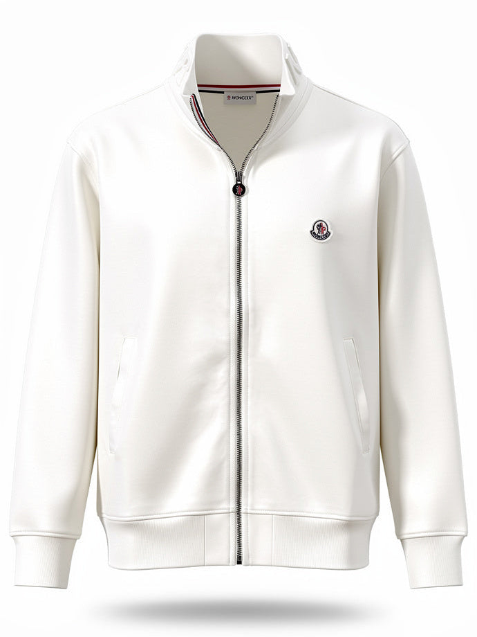 Embroidered Logo White Full-zip Sweatshirt for Men