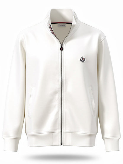 Embroidered Logo White Full-zip Sweatshirt for Men
