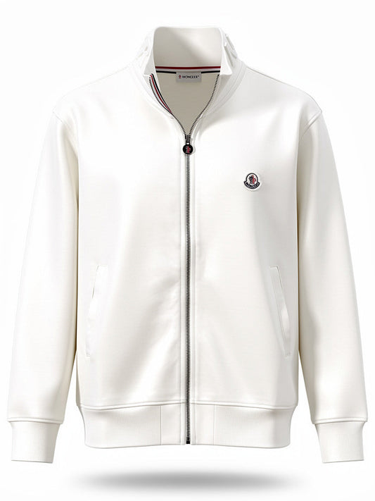 Embroidered Logo White Full-zip Sweatshirt for Men