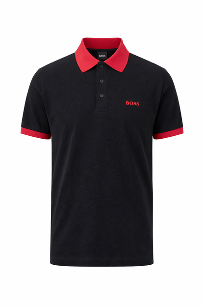 Hugo Boss Black Tshirt With Red Collar