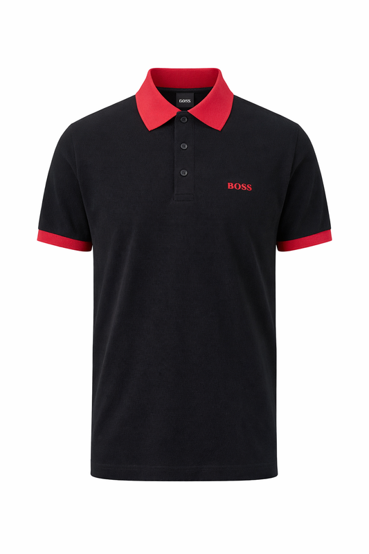 Hugo Boss Black Tshirt With Red Collar