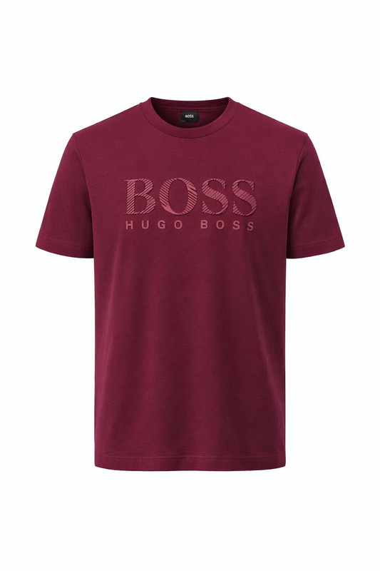 BOSS Rubber Logo Burgundy Tshirt For Men