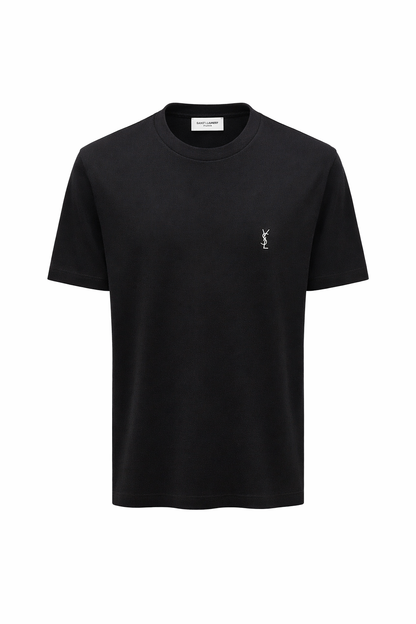 YSL Embroidered Logo Black Tshirt For Men