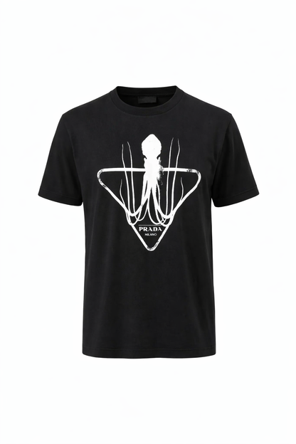 Octopus Logo Printed Black Tshirt For Men