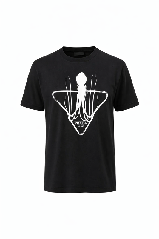 Octopus Logo Printed Black Tshirt For Men