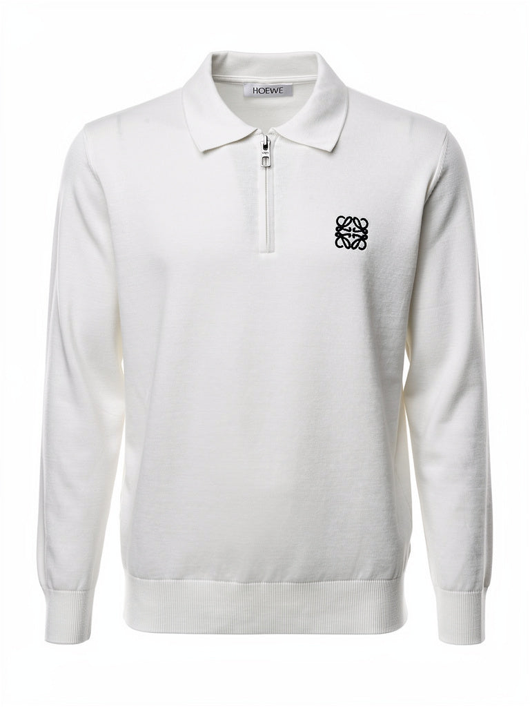 Half-zip Embroidered Logo White Polo For Men