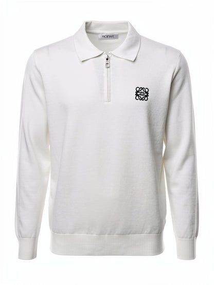 Half-zip Embroidered Logo White Polo For Men