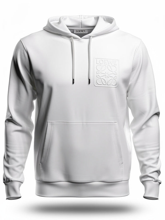 LOEWE Embossed Logo White Hoodie UNISEX