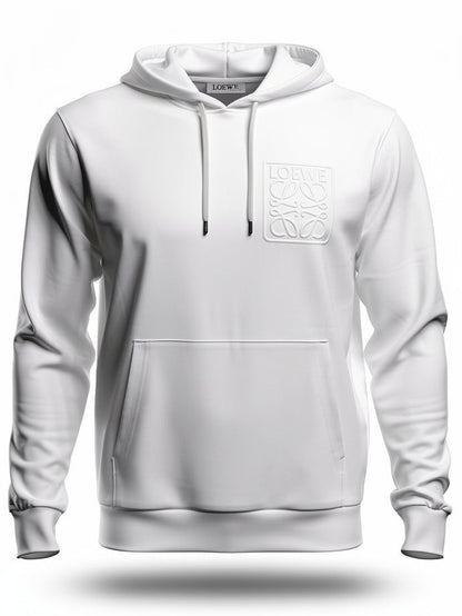 LOEWE Embossed Logo White Hoodie UNISEX
