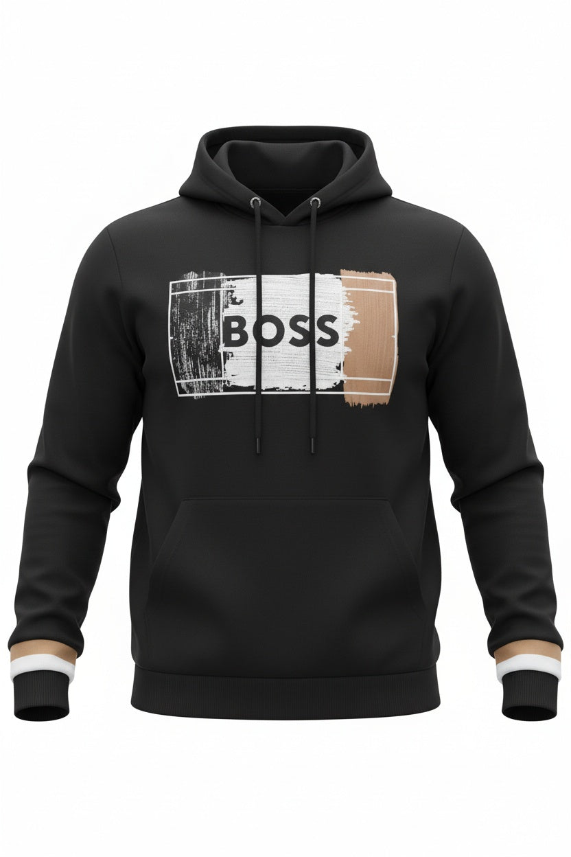 BOSS Printed Logo Black Hoodie For Men