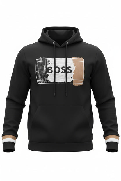BOSS Printed Logo Black Hoodie For Men