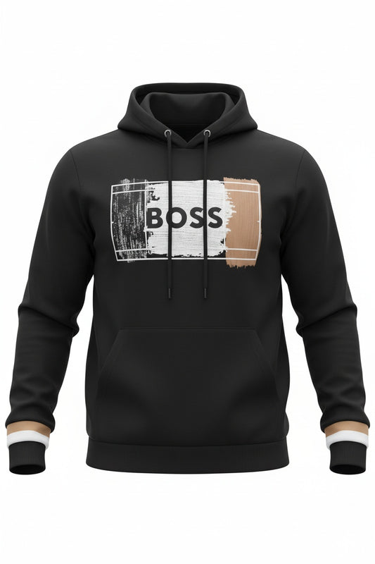 BOSS Printed Logo Black Hoodie For Men