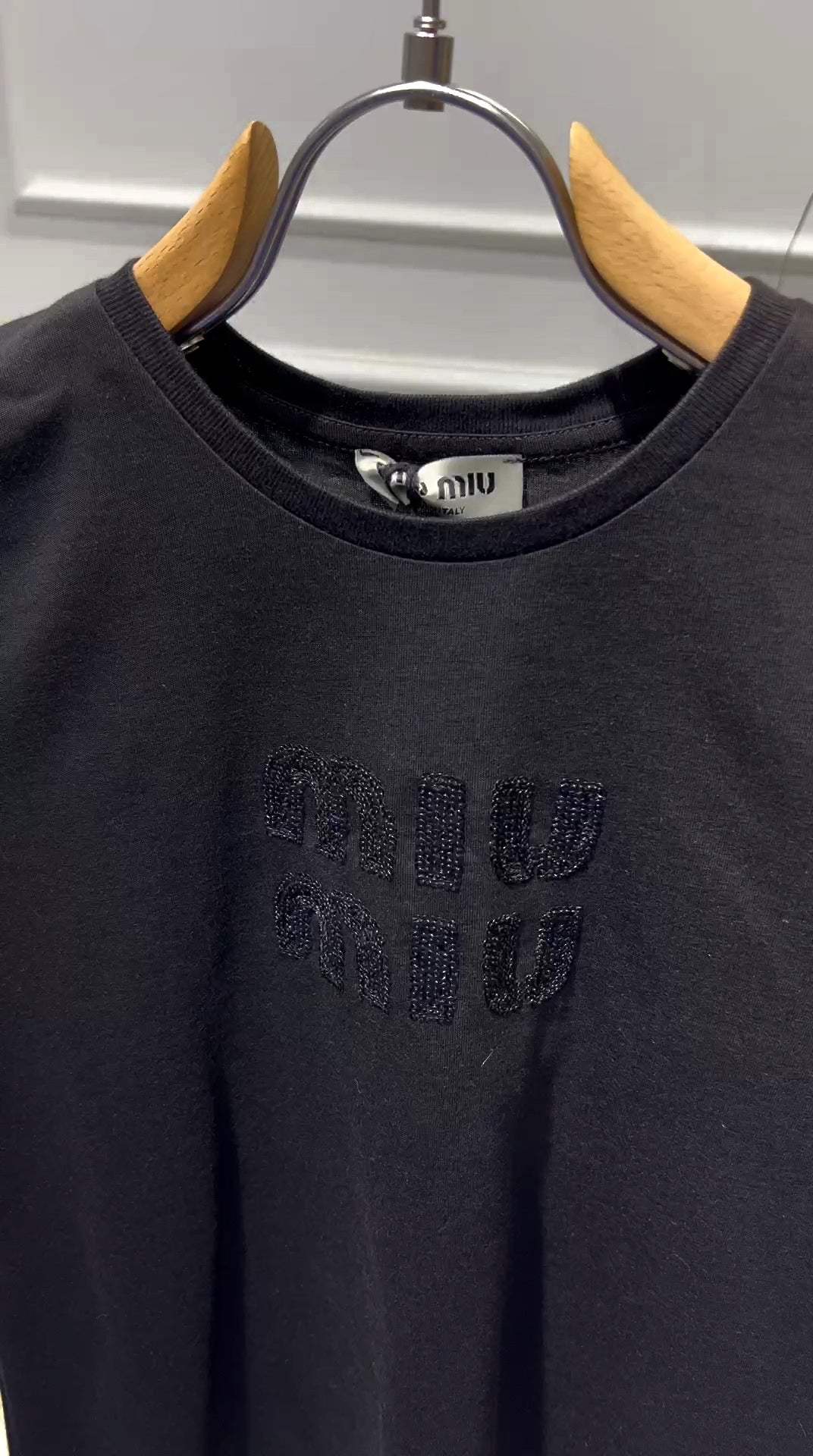 Miumiu Sequin Logo Regular Tshirt For Women