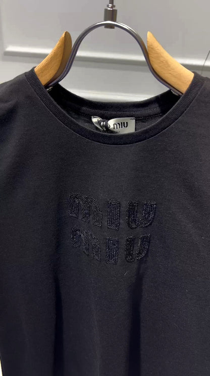 Miumiu Sequin Logo Regular Tshirt For Women